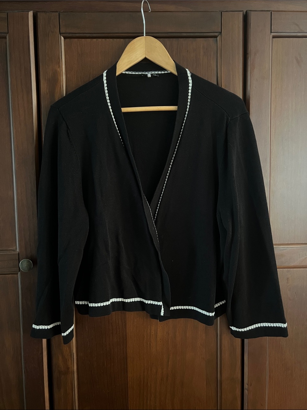Talbots Plus Black Open Front Cardigan White Trim Cotton Modal Knit 2X
